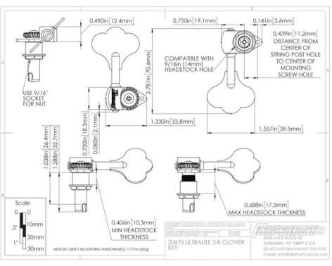 Hipshot HB6 C-3/8 Ultralight Tuner R